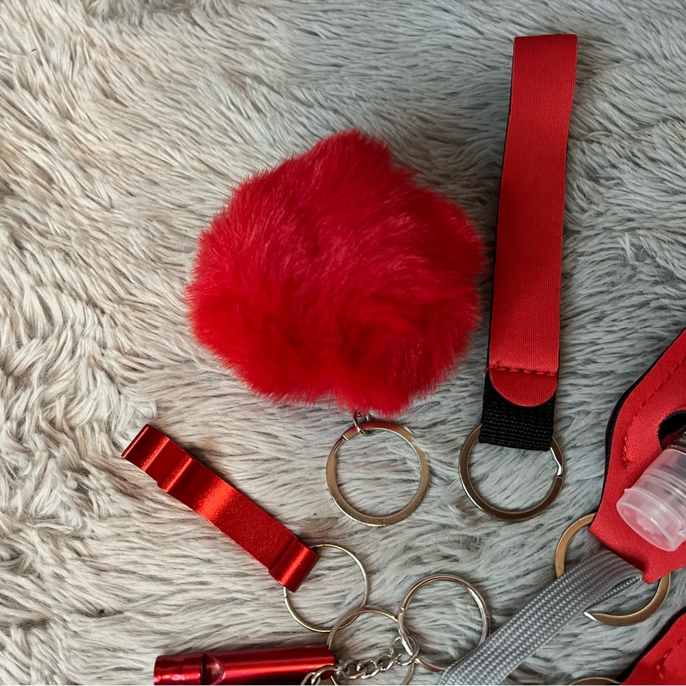 9pcs Red Safety Keychain Set - Picture 4 of 4